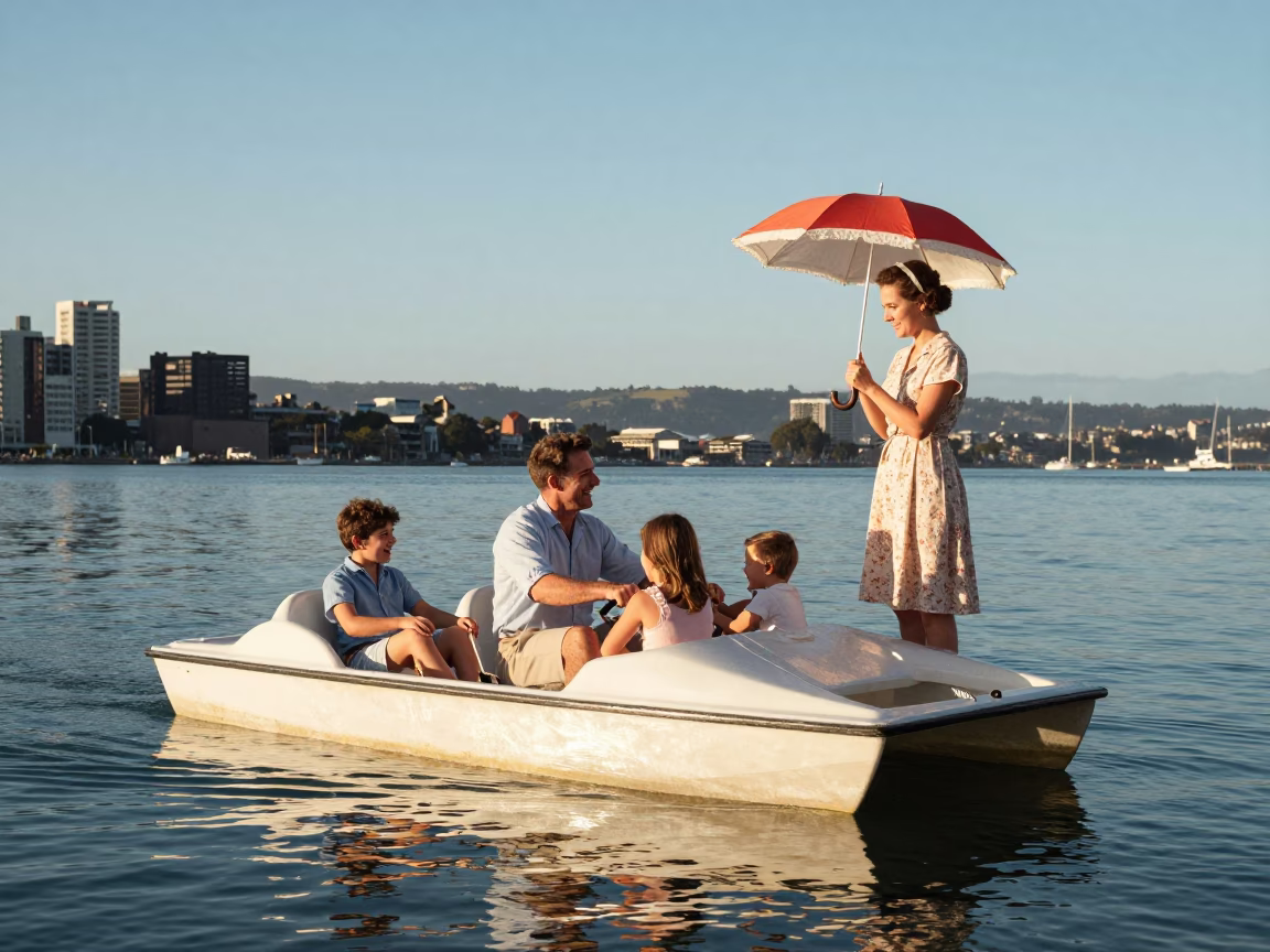 Pedal Boat in Wellington at Clear Late-afternoon Light in in Wellington, New Zealand