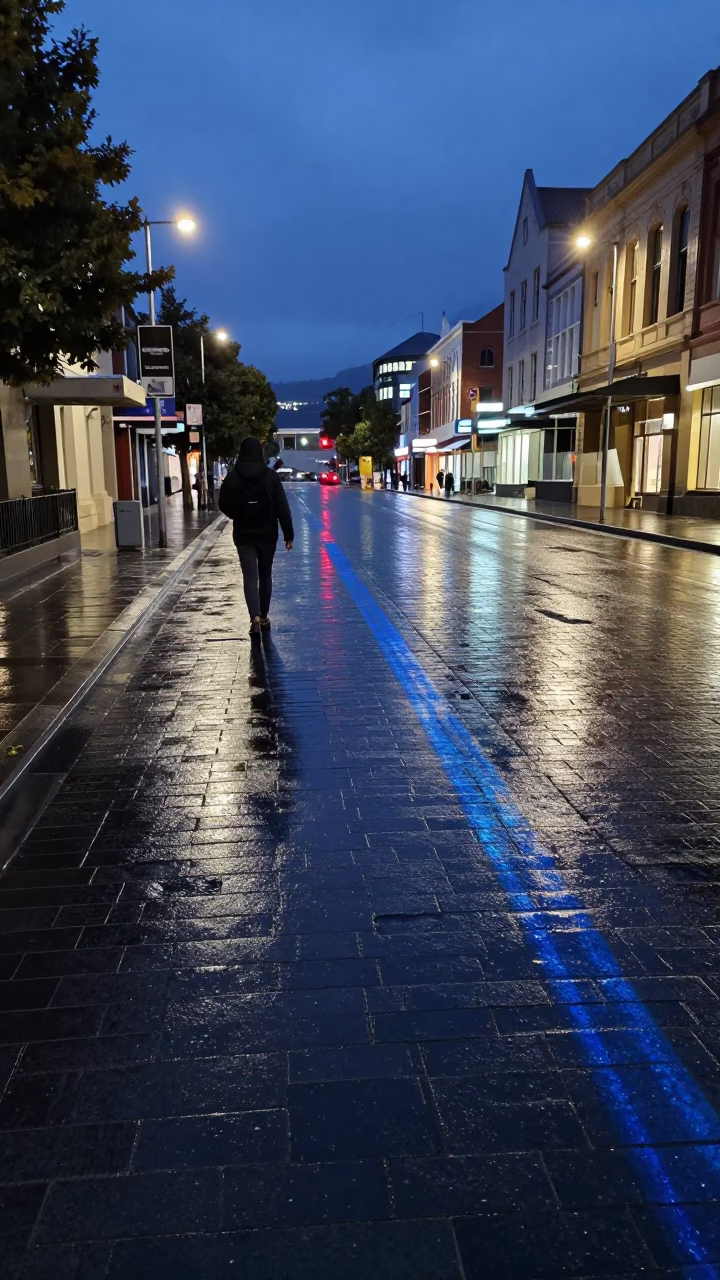 Pedestrian after dark in Hobart in in Hobart, Tasmania, Australia