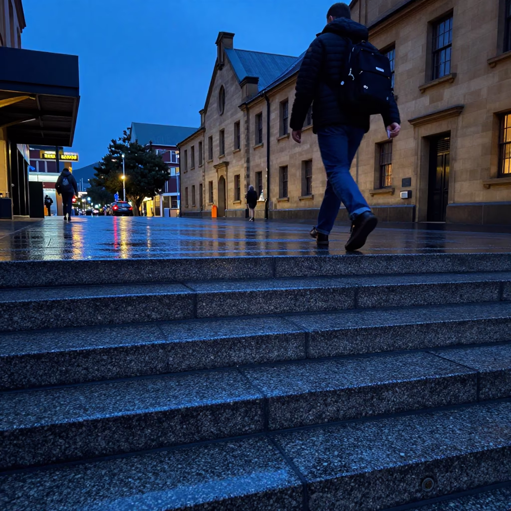 Pedestrian at Blue Hour in in Hobart, Tasmania, Australia
