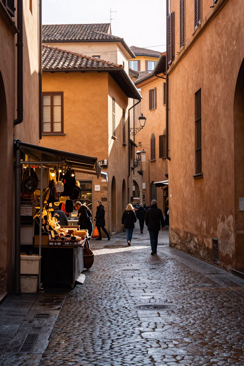 Pedestrian in Bologna at Noon Light in in Bologna, Italy