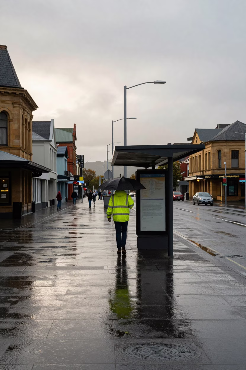 Pedestrian in Hobart at First Light in in Hobart, Tasmania, Australia