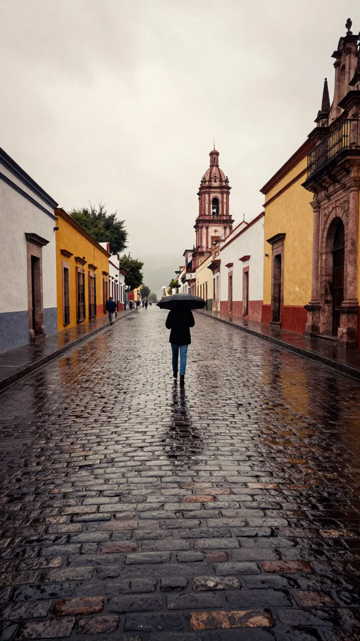 Pedestrian in Oaxaca at First Light in in Oaxaca, Mexico