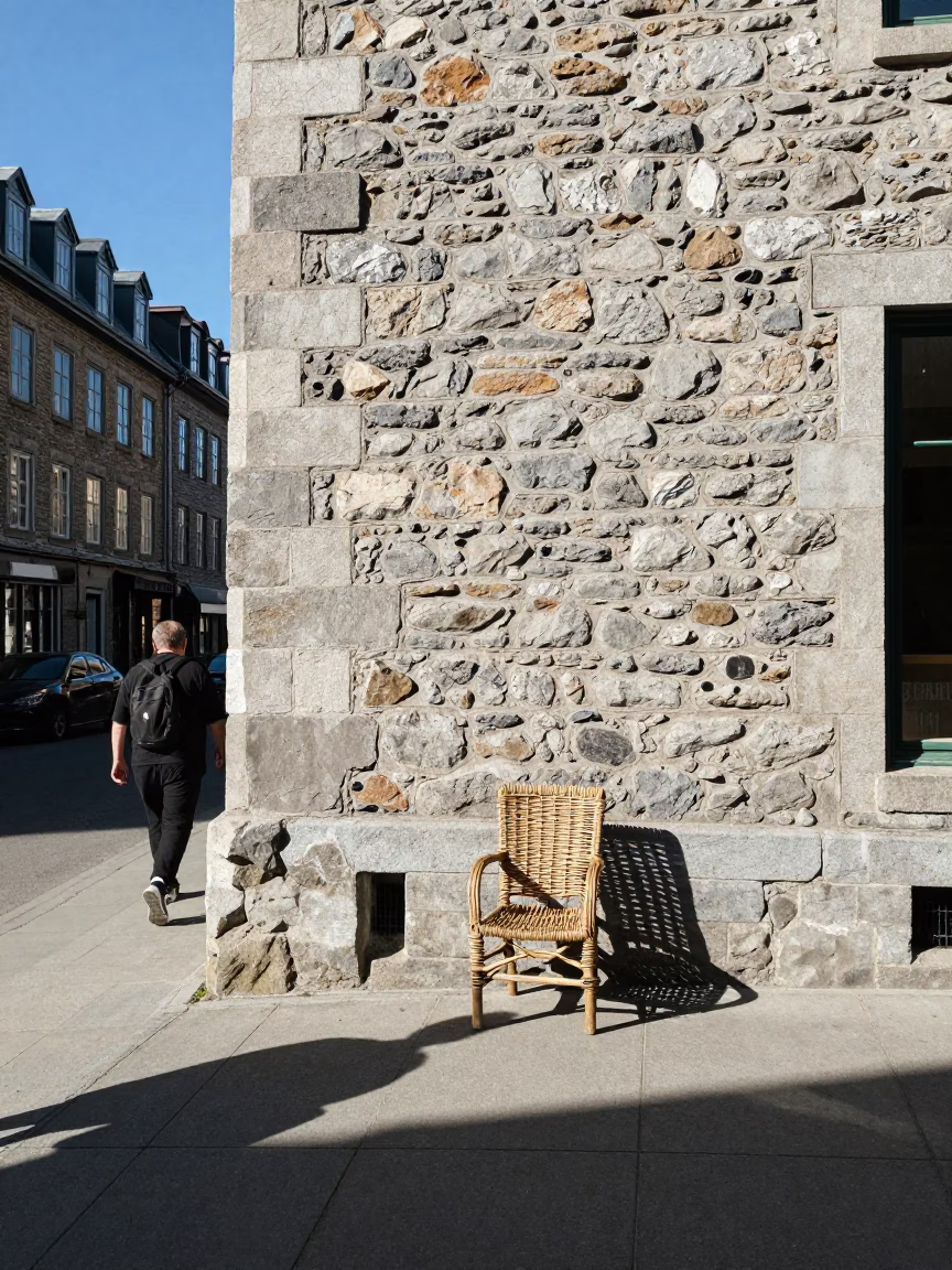 Pedestrian in Quebec City at Flat Noon Light in in Quebec City, Quebec, Canada