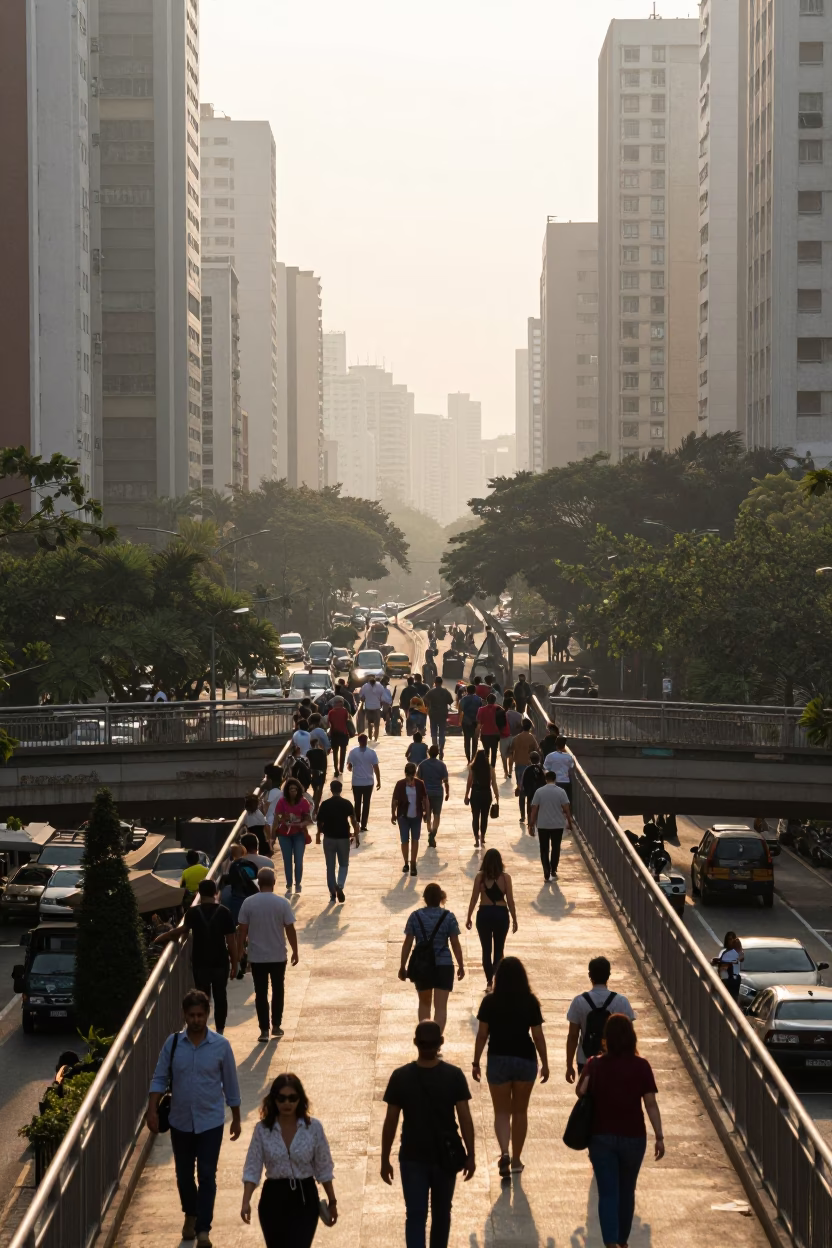 Pedestrian Overpass at As First Light Reaches The Scene in São Paulo in in São Paulo, Brazil