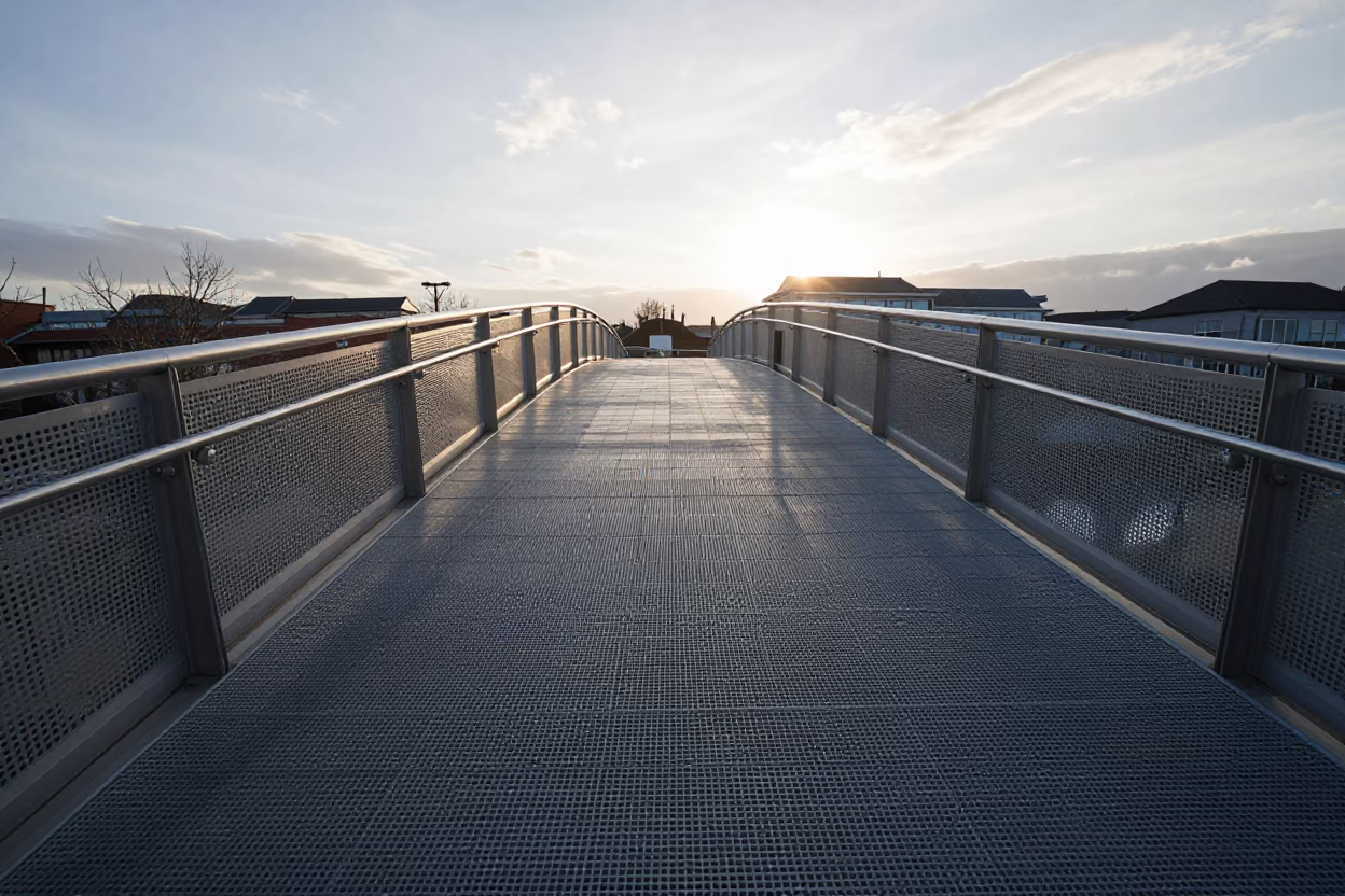 Pedestrian Overpass in Bristol at The Early Morning Light in in Bristol, United Kingdom
