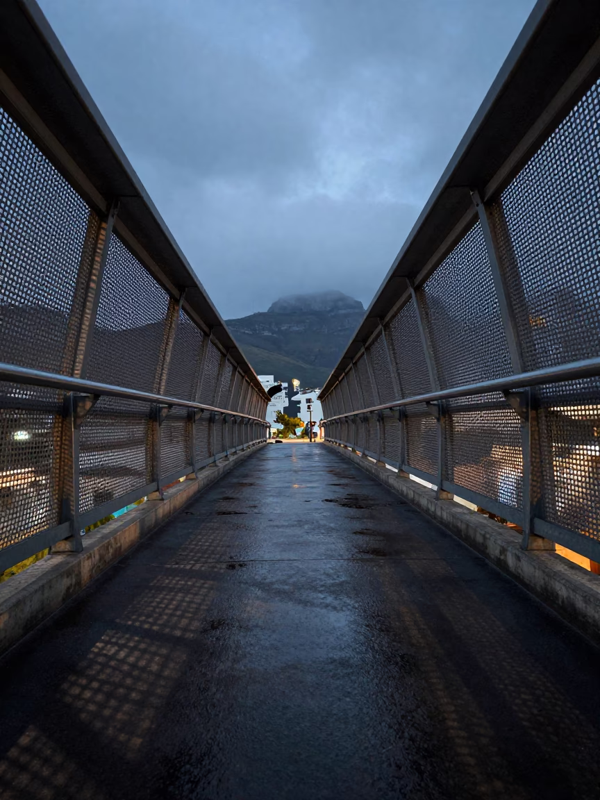 Pedestrian Overpass in Cape Town at The Predawn Darkness Light in in Cape Town, South Africa