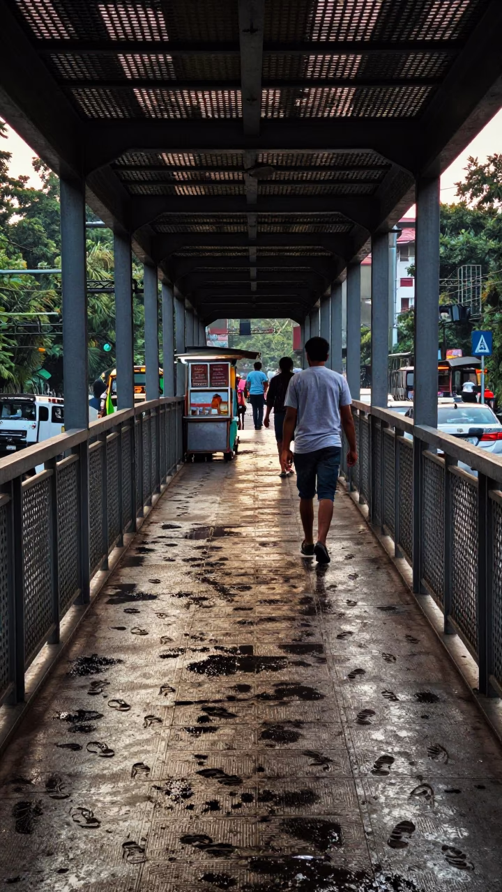 Pedestrian Overpass in Delhi at The Early Afternoon Light in in Delhi, India