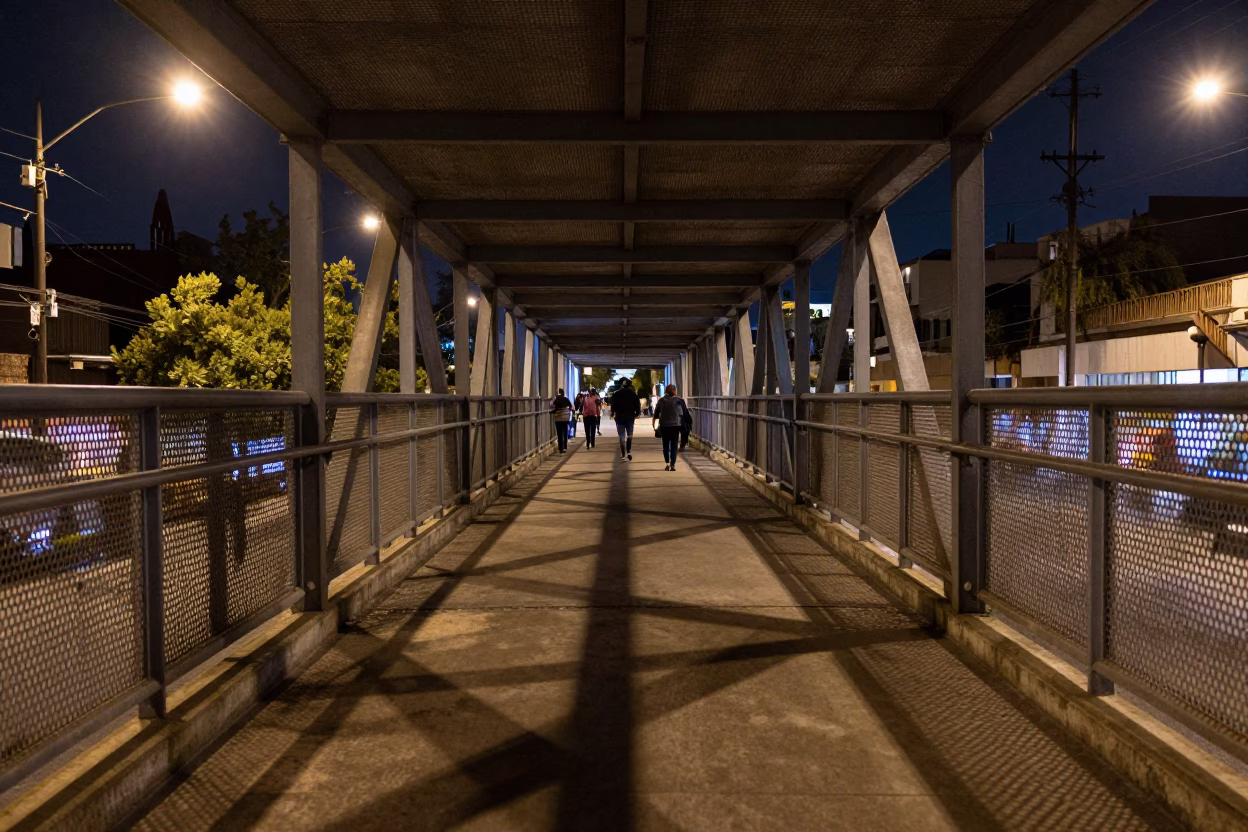 Pedestrian Overpass in Guadalajara at Late At Night Light in in Guadalajara, Mexico