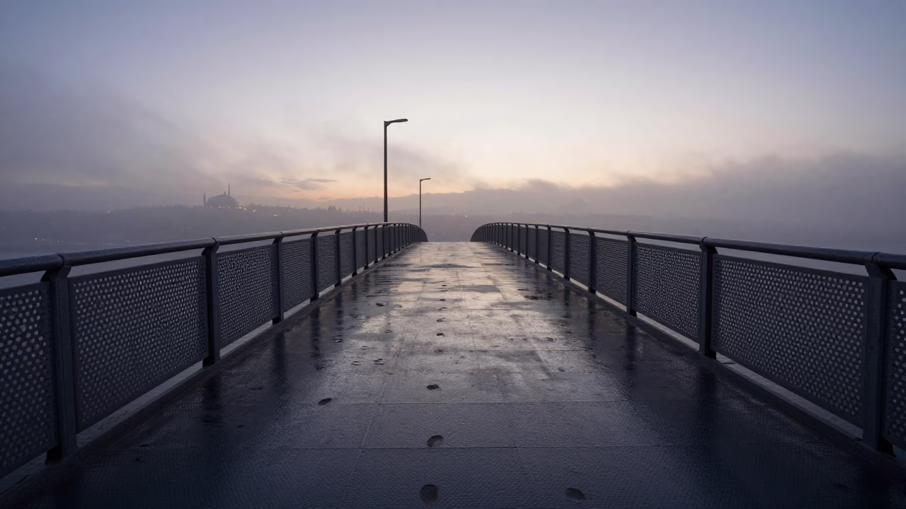 Pedestrian Overpass in Istanbul at The Still Hours Before Dawn Light in in Istanbul, Turkey