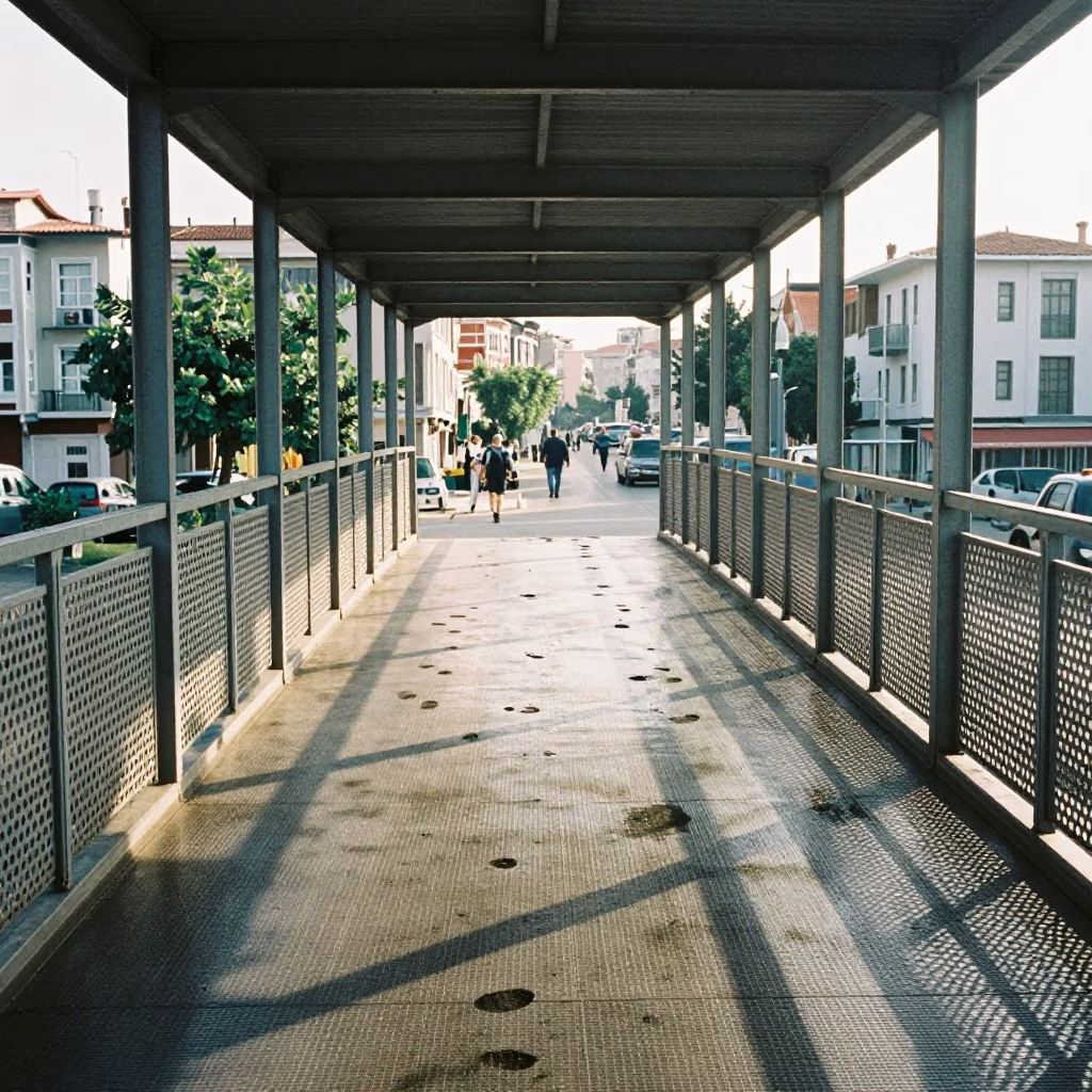 Pedestrian Overpass in Izmir at Bright Midmorning Light in in Izmir, Turkey