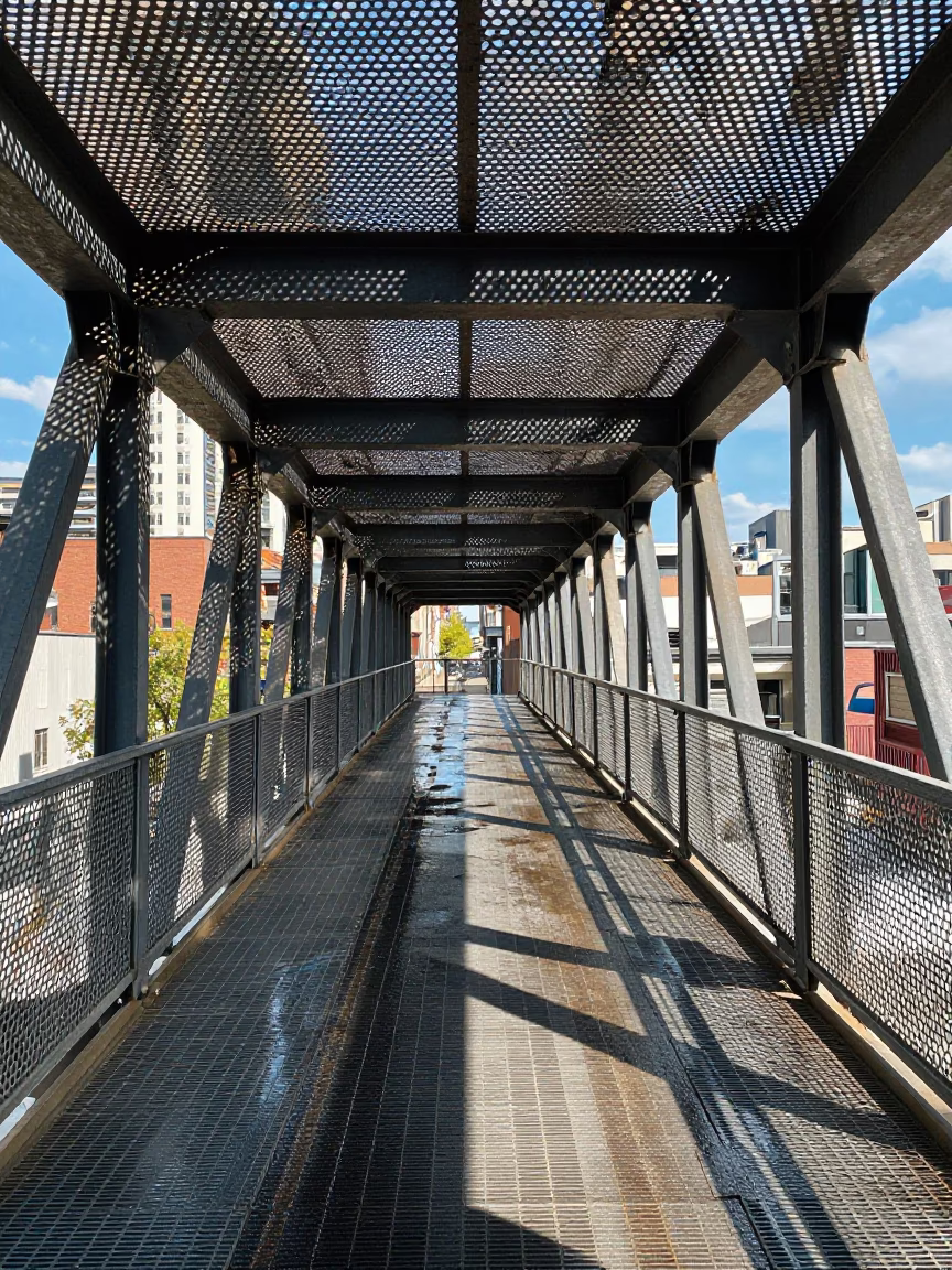 Pedestrian Overpass in Montreal at Midday Light in in Montreal, Quebec, Canada
