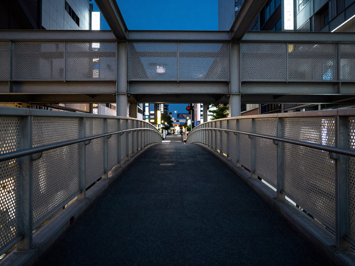 Pedestrian Overpass in Osaka at Late At Night Light in in Osaka, Japan
