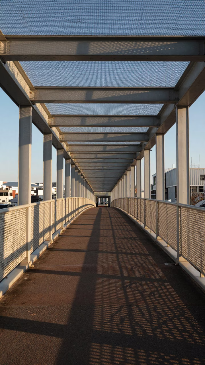 Pedestrian Overpass in Sapporo at Clear Late-afternoon Light in in Sapporo, Japan