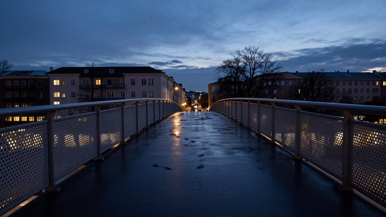 Pedestrian Overpass in Vienna at The Predawn Darkness Light in in Vienna, Austria