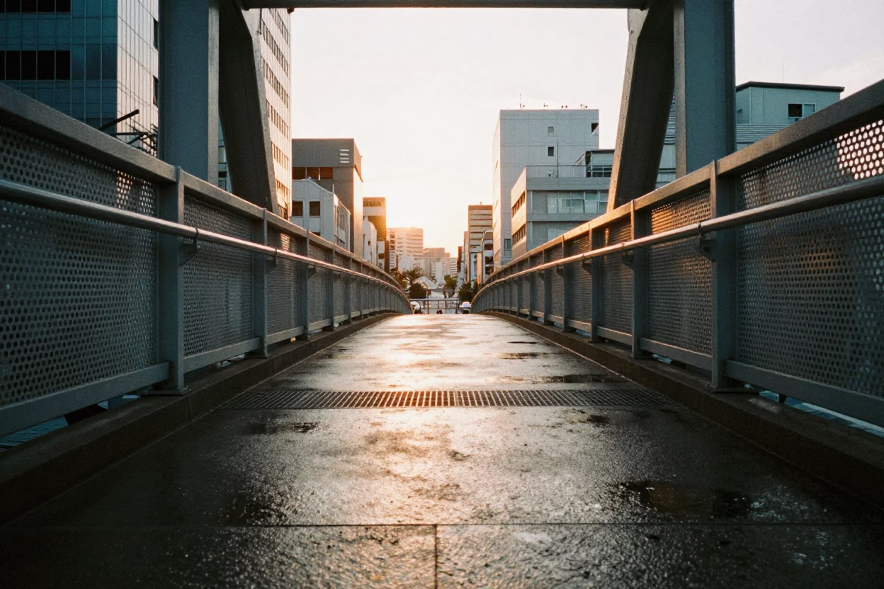 Pedestrian Overpass just after sunrise in Tokyo in in Tokyo, Japan