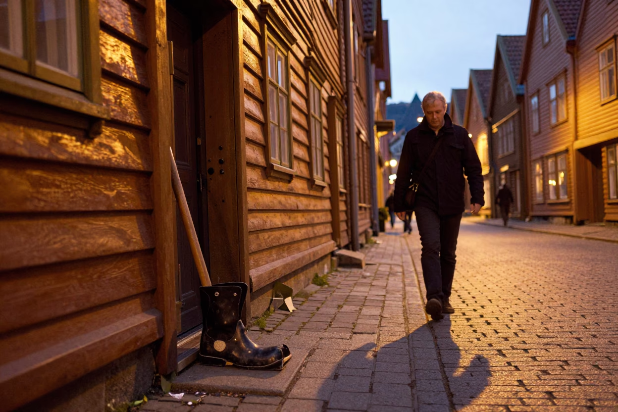 Pedestrian Stepping in Bergen in in Bergen, Norway