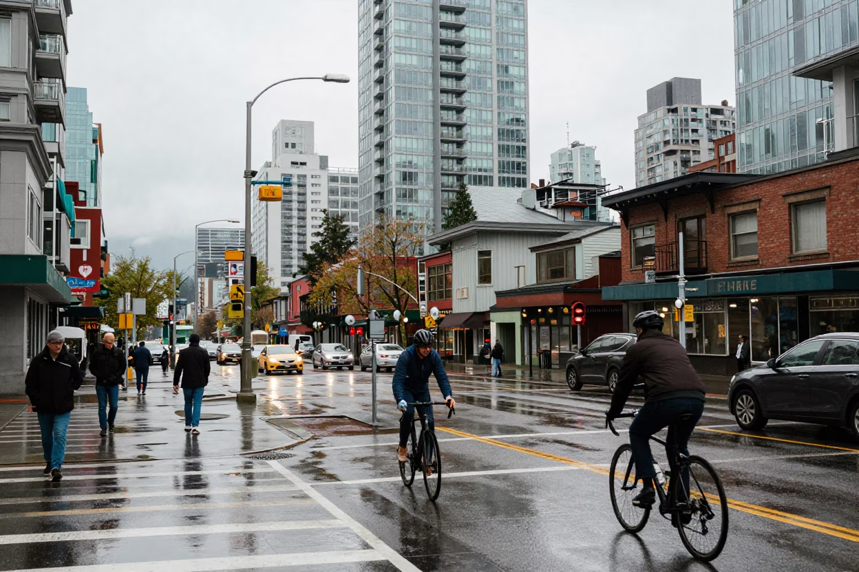 Pedestrians at Midday Light in in Vancouver, British Columbia, Canada