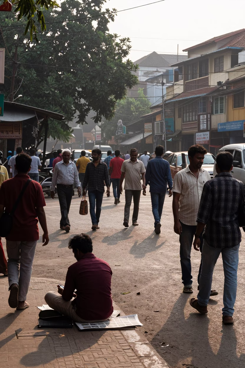 Pedestrians at The Late Morning Light in Kolkata in in Kolkata, India