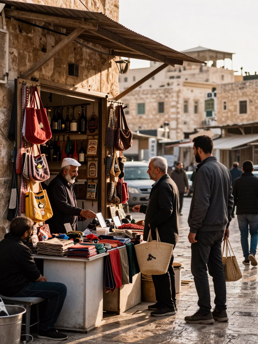 Pedestrians in Amman at The Late Morning Light in in Amman, Jordan