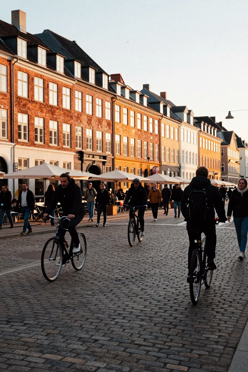 Pedestrians in Copenhagen at Late Afternoon Light in in Copenhagen, Denmark