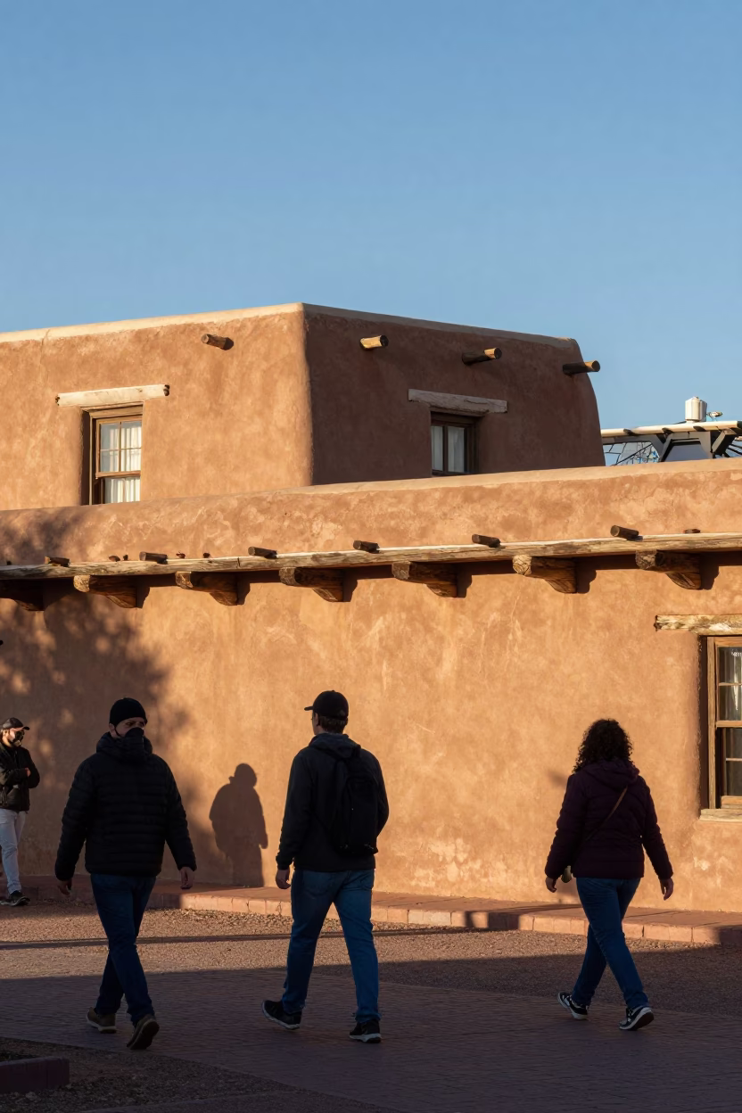 Pedestrians in Santa Fe at Clear Late-afternoon Light in in Santa Fe, New Mexico, United States