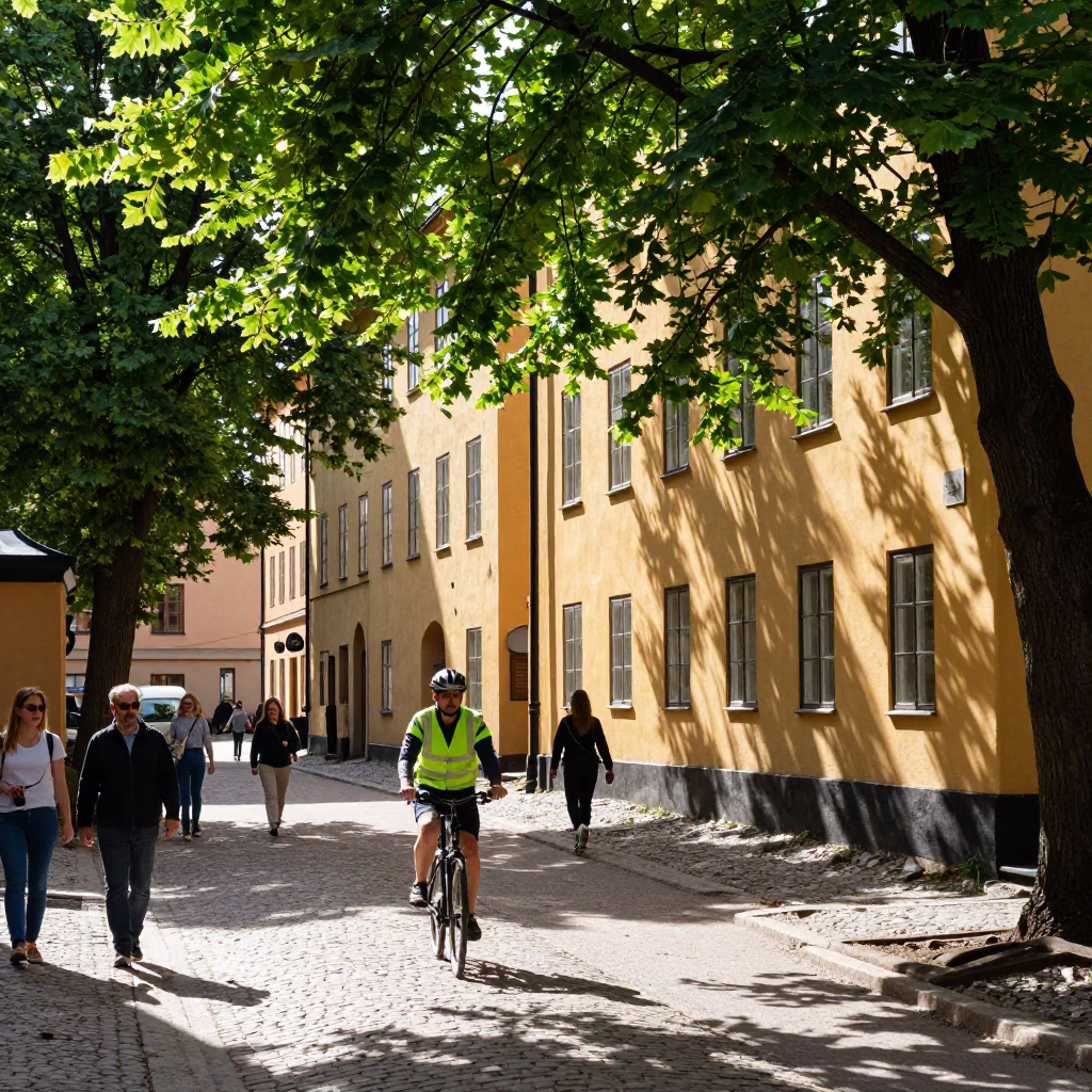 Pedestrians in Stockholm at Afternoon Light in in Stockholm, Sweden