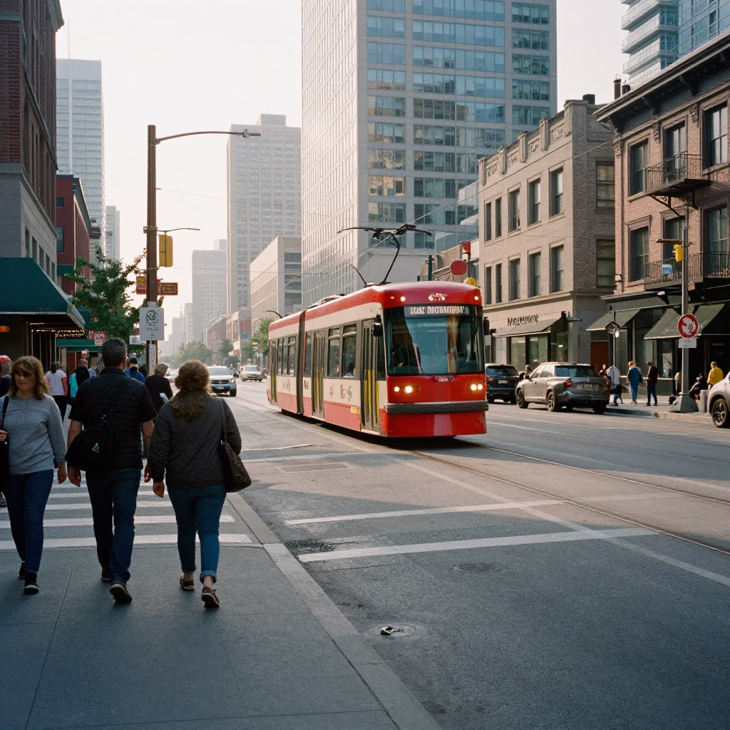 Pedestrians in Toronto at The Late Morning Light in in Toronto, Ontario, Canada
