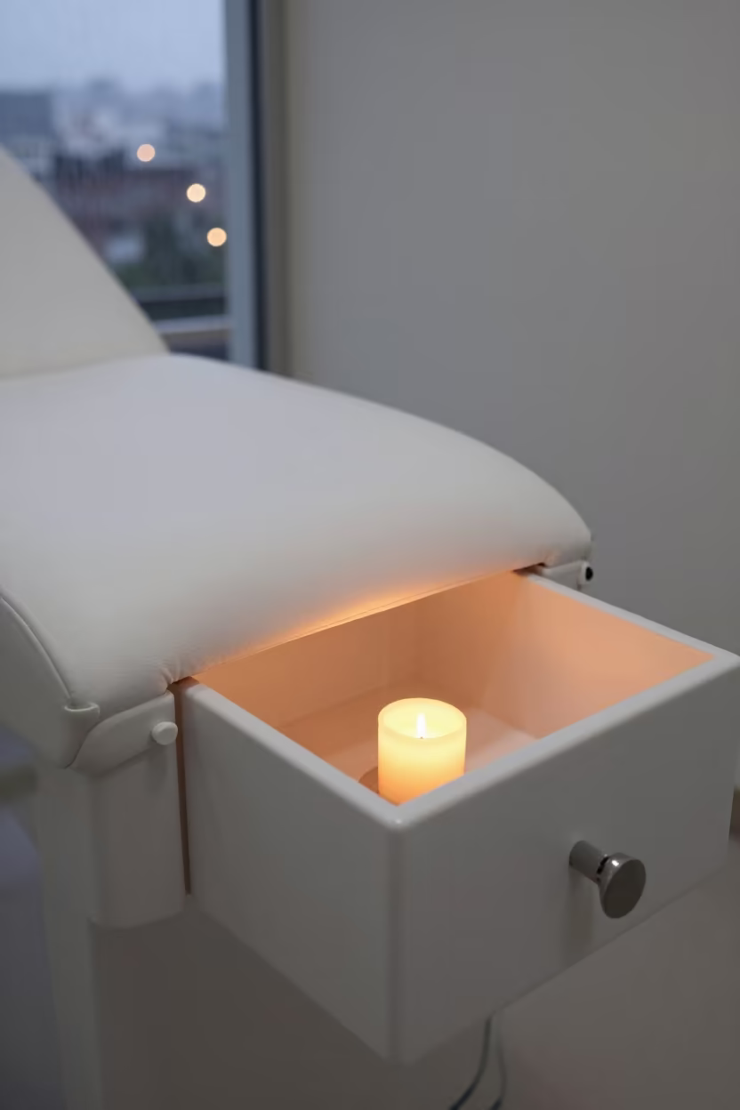 Pedicure Chair Remote Drawer Douala in inside a skincare treatment room near Douala
