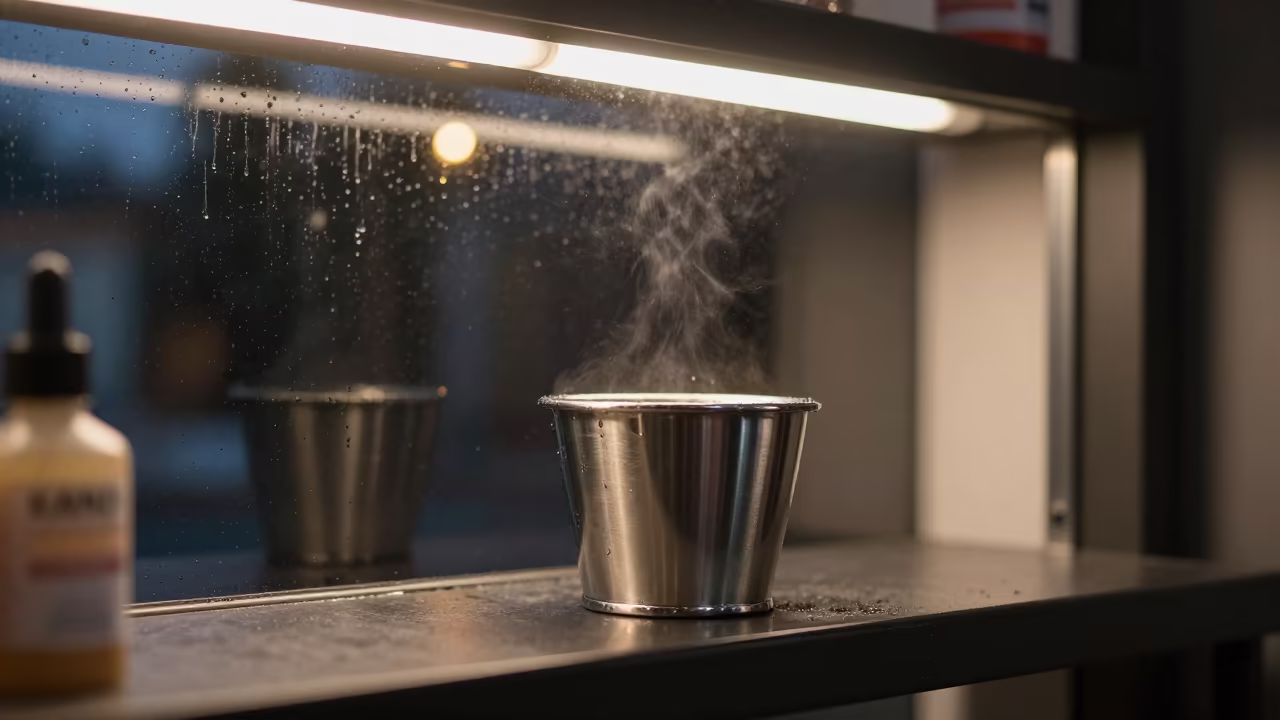 Pedicure Drain Cup in Kano Beauty Shop in in a beauty supply area under white LEDs near Kano