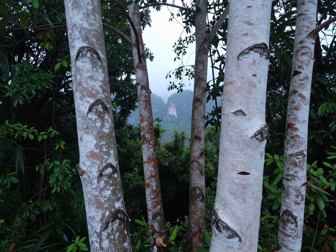 Peeling Birch Bark in Dawn Rain Krabi in near Krabi