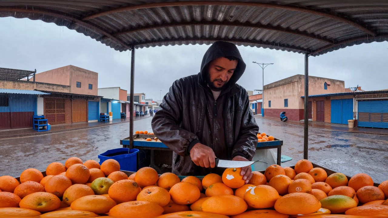 Peeling Orange in Essaouira in in Essaouira, Morocco
