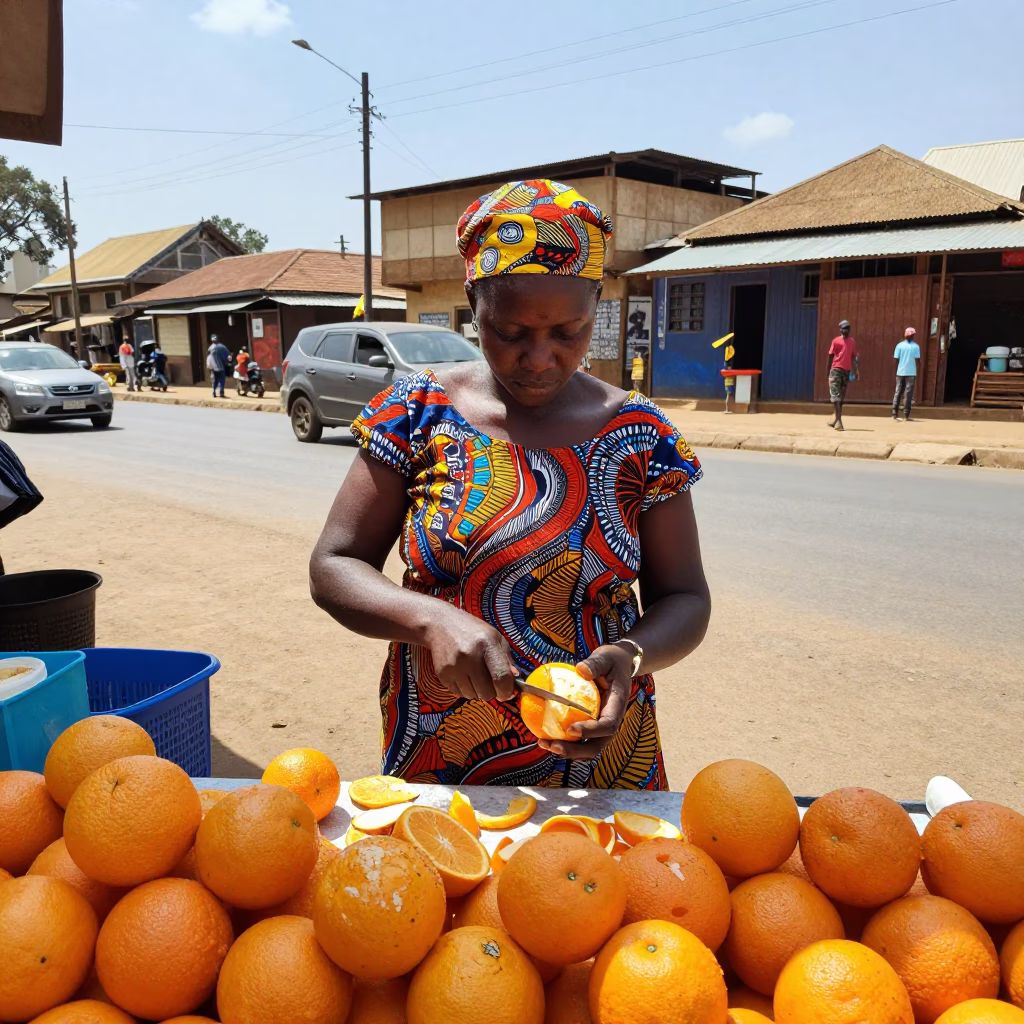 Peeling Orange in Nairobi in in Nairobi, Kenya