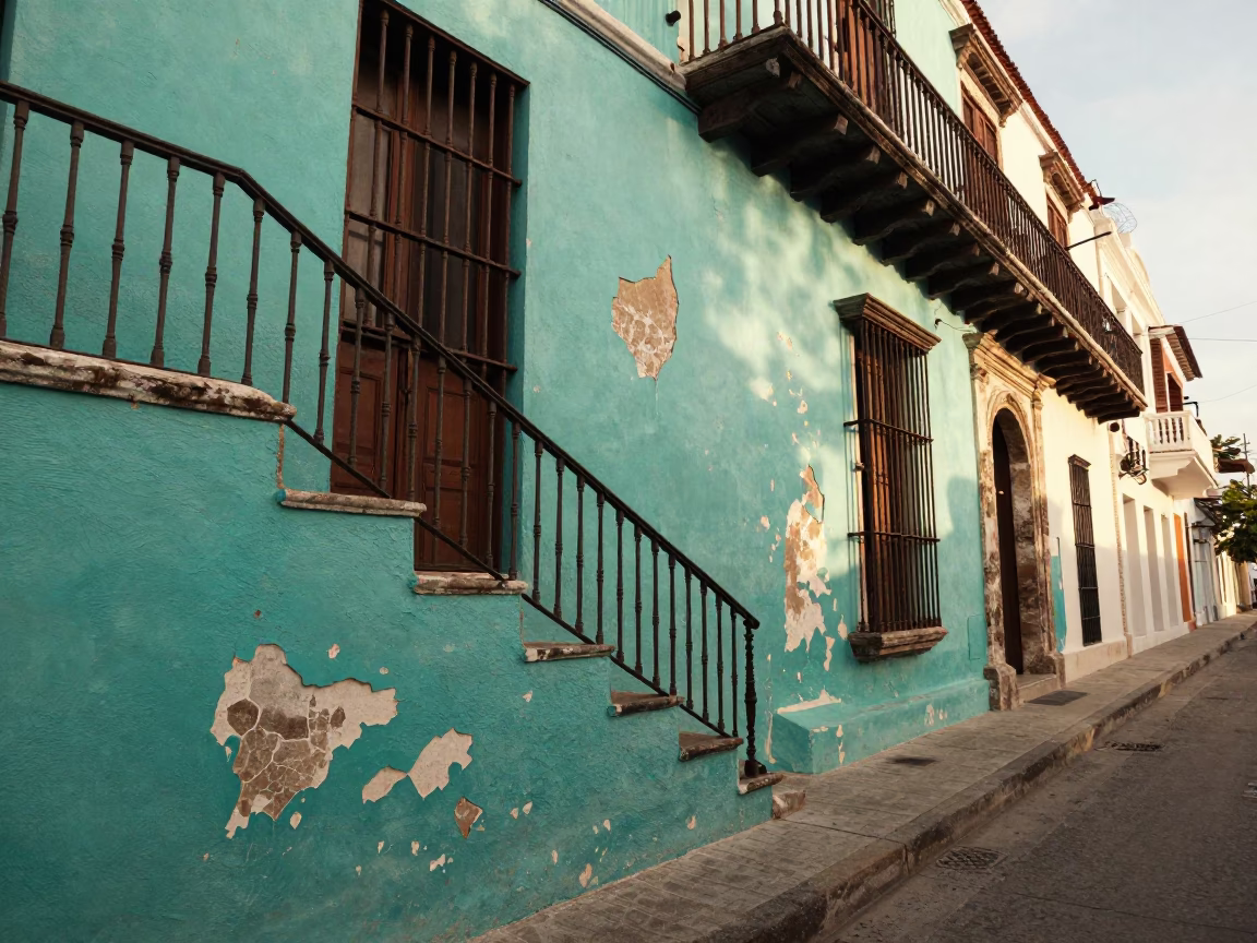 Peeling Paint in Cartagena at The Late Morning Light in in Cartagena, Colombia