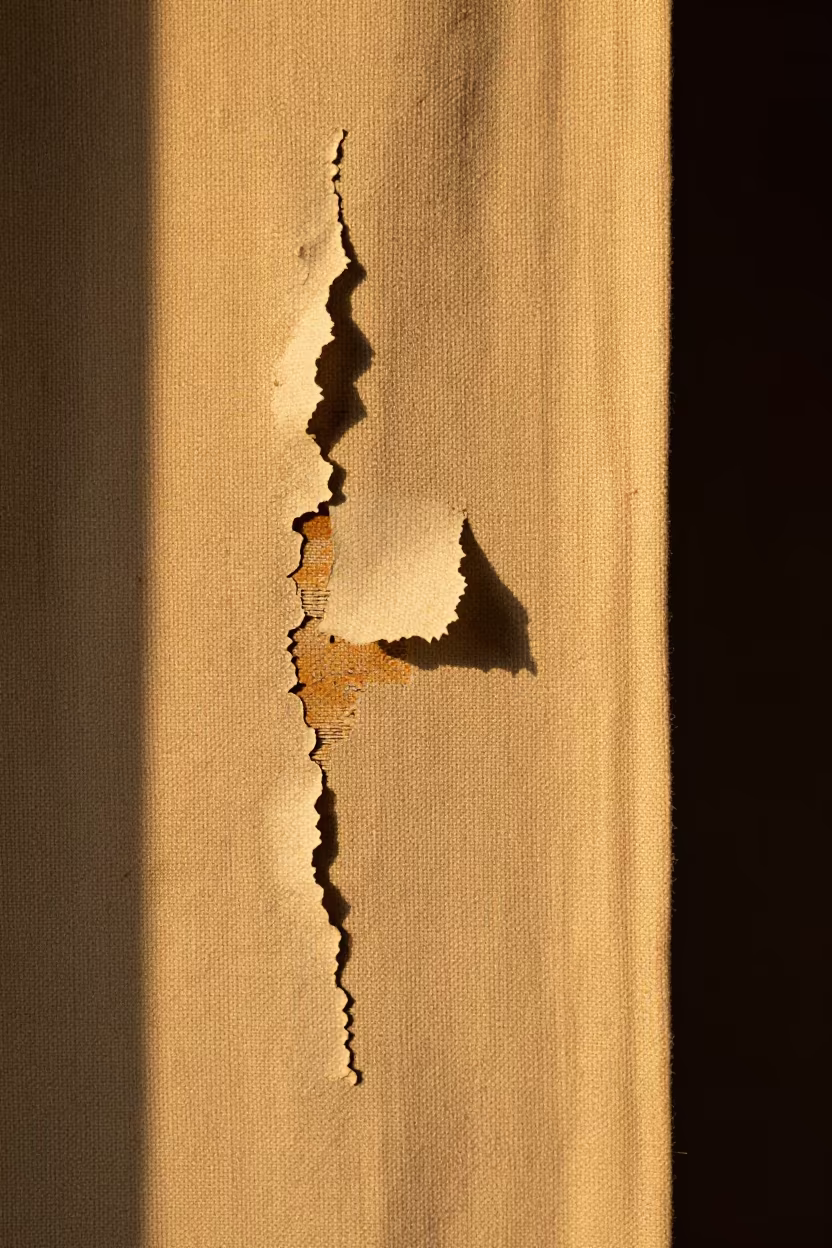 Peeling Paint Layers on Woven Linen in Bhiwandi in against woven linen fibers in Bhiwandi