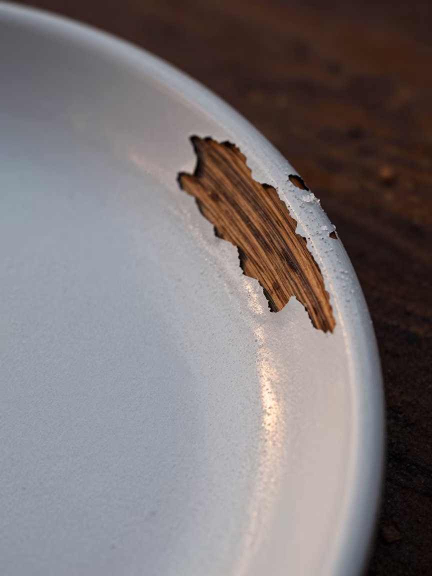 Peeling Paint Revealing Wood Grain Salt Pan Rim in on salt crystals along a pan rim near Kandawgyi, Yangon