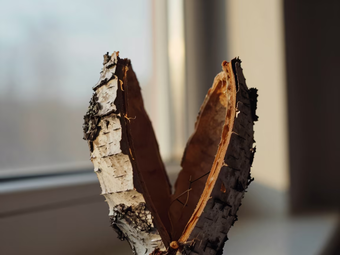 Peeling Paper Birch Bark in Seoul Seed Pod in inside a seed pod split open near Jongno, Seoul
