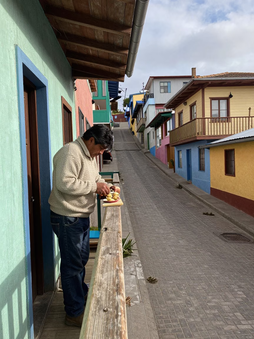 Peeling Potatoes in Valparaiso in in Valparaiso, Chile