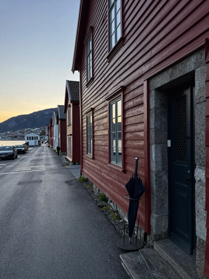 Peg Rail in Bergen at Sunrise Light in in Bergen, Norway