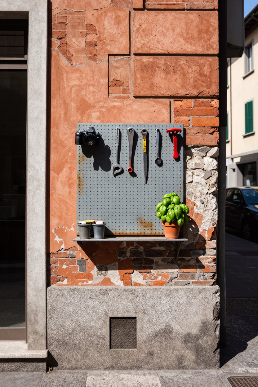 Pegboard at Flat Noon Light in Milan in in Milan, Italy