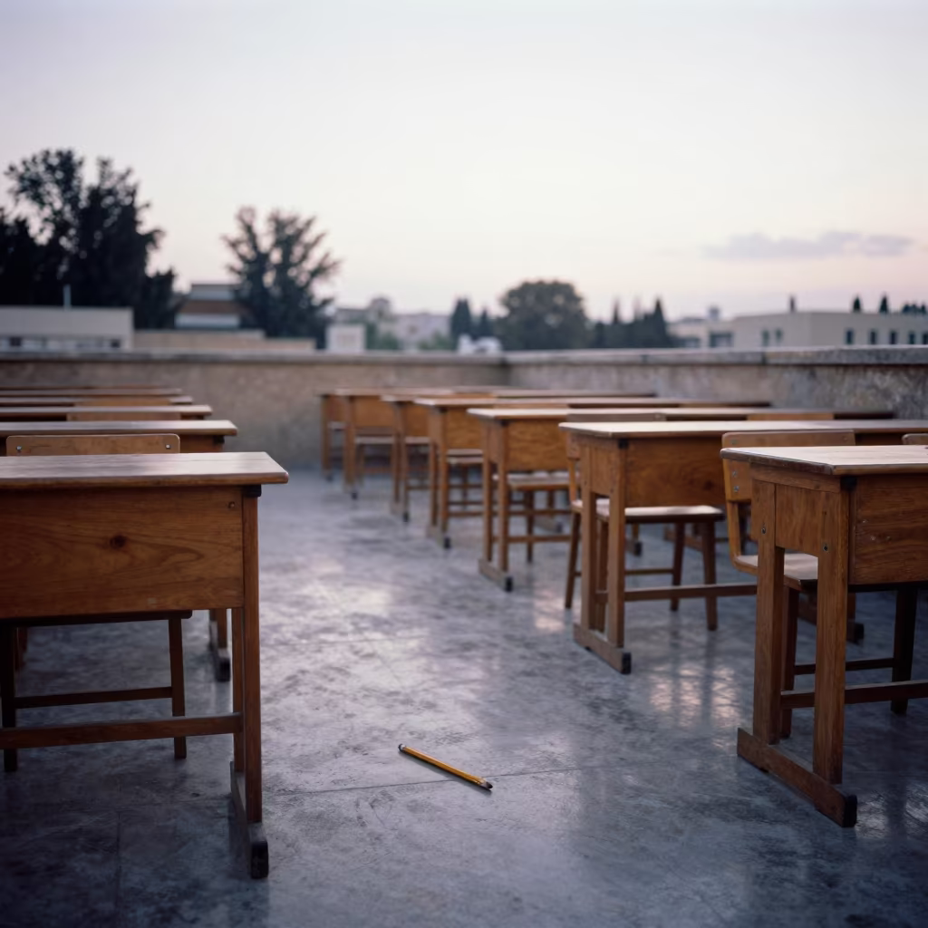 Pencil Rolling on Classroom Concrete Floor in inside a quiet classroom in Setif