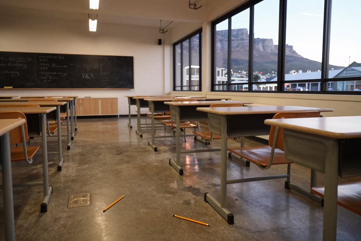 Pencil Rolling on Concrete Floor in Cape Town Art Room in inside an art classroom in V&A Waterfront, Cape Town
