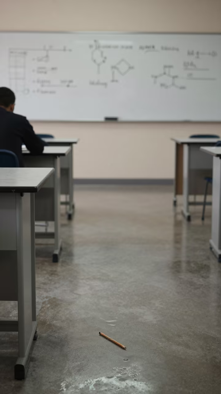 Pencil Rolling on Polished Lab Floor Baghdad in in a school laboratory near Baghdad