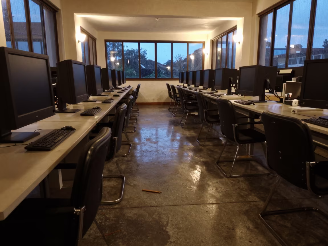 Pencil Rolling in Puebla Computer Lab Twilight in in a computer lab before lessons near Puebla