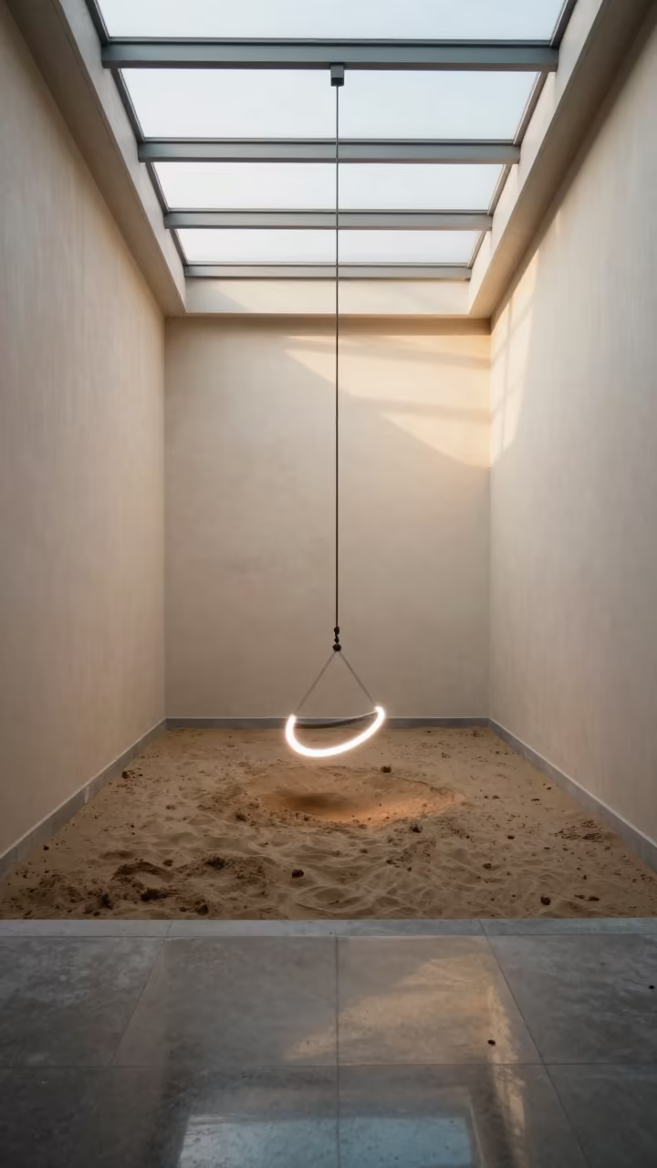 Pendulum Light Trail Over Sand in Aix Skylight in inside a skylit passageway in Aix-en-Provence