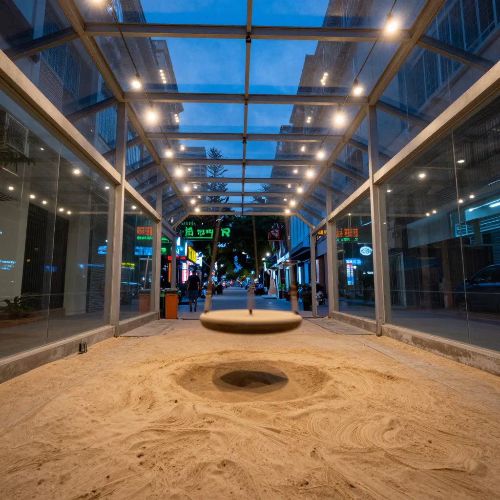 Pendulum Light Trail Over Sand in Cholon Arcade in inside a glass-roofed arcade in Cholon, Ho Chi Minh City
