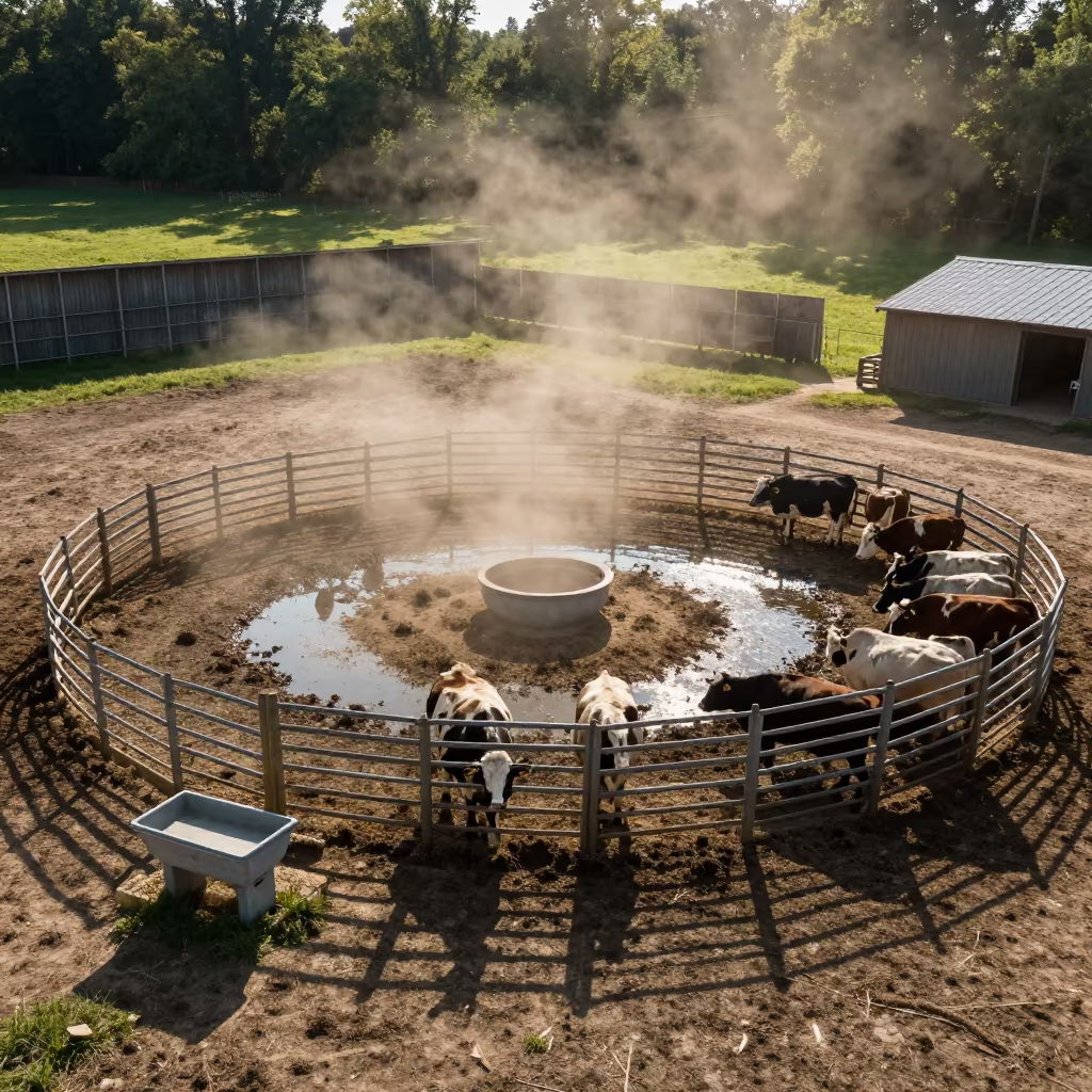 Pennsylvania Cattle Corral Aerial View in near a windbreak and water trough in Pennsylvania