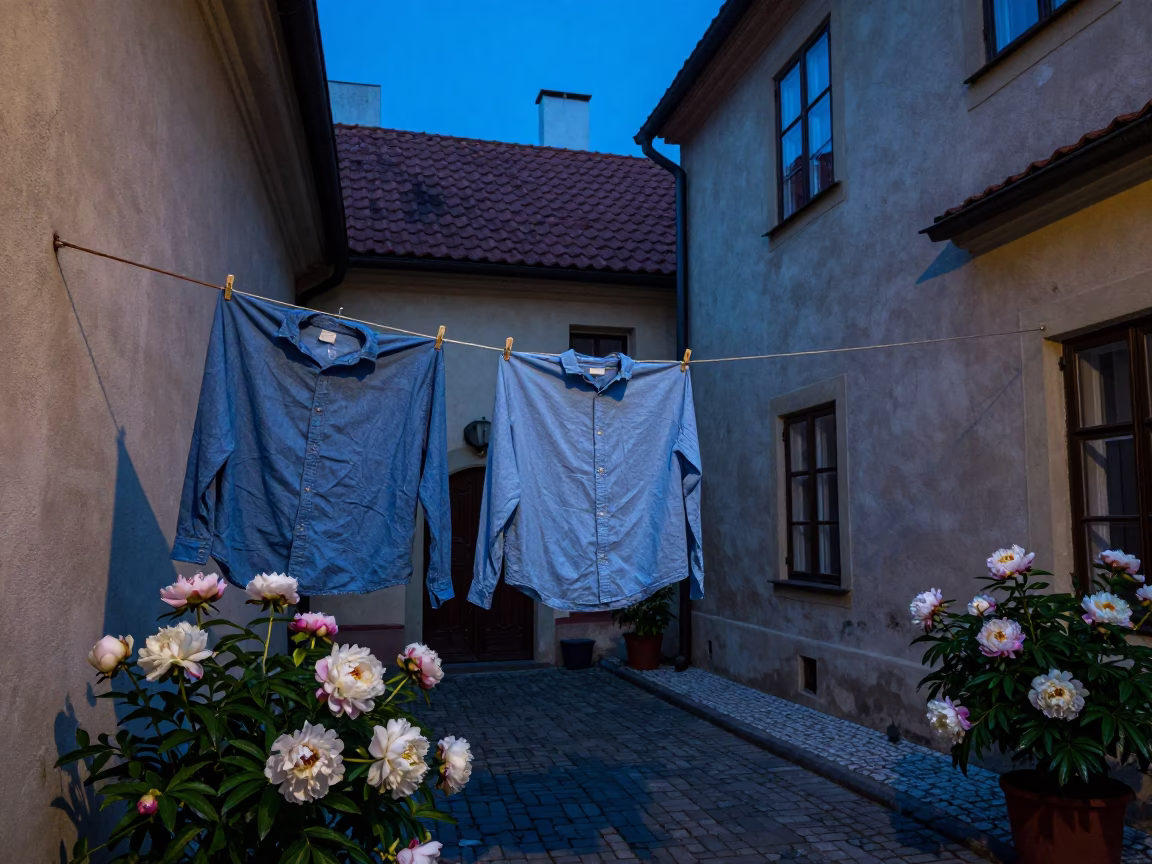 Peonies in Prague at Blue Hour in in Prague, Czech Republic