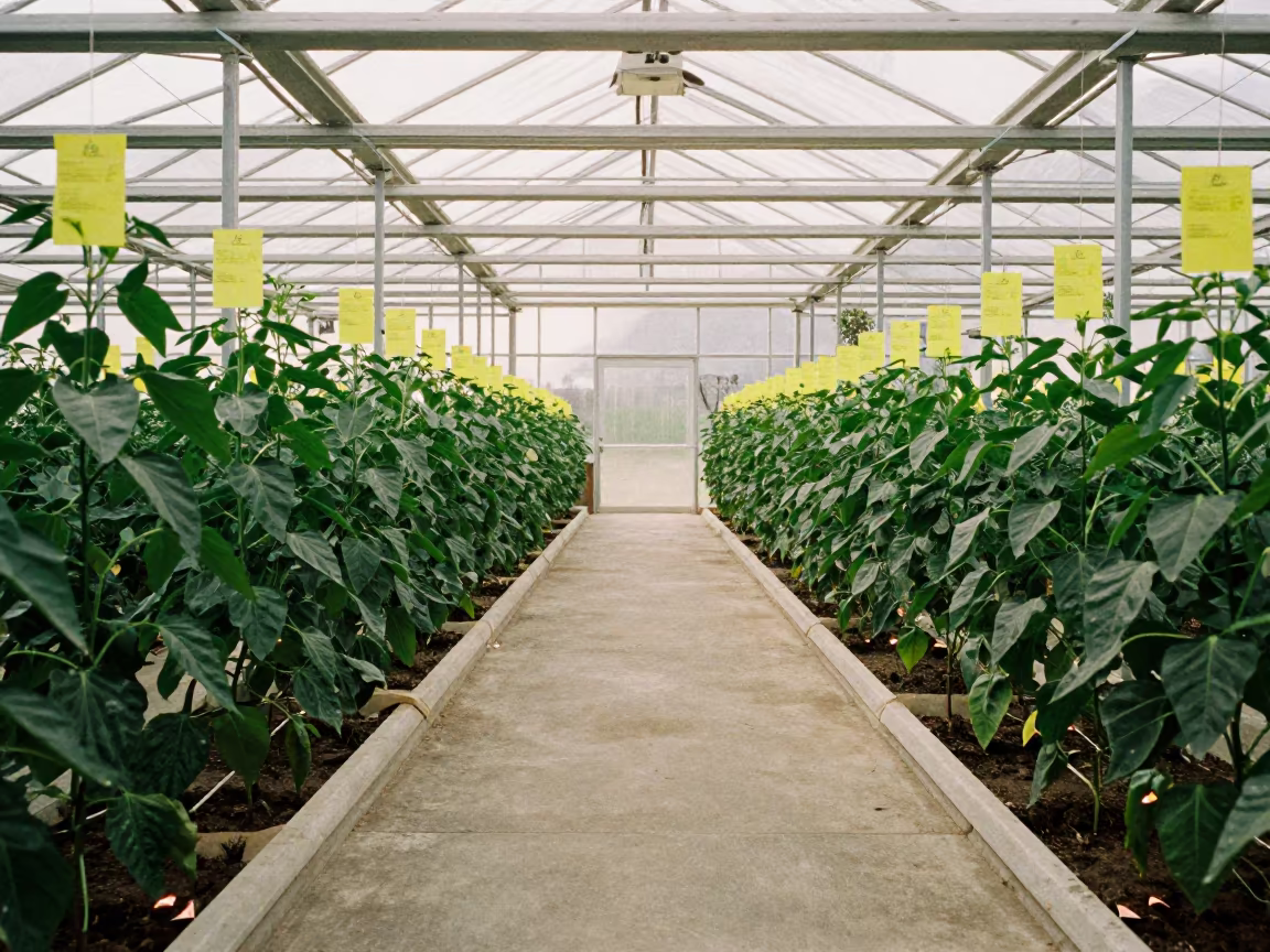 Pepper Plants and Yellow Cards in Andorra Parlor in in a dairy milking parlor in Andorra