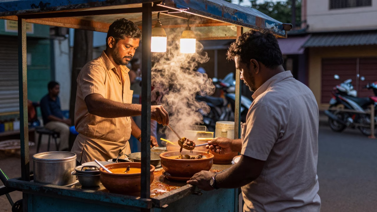 Pepper Soup in Chennai at Copper-toned Light Before Dusk in in Chennai, India