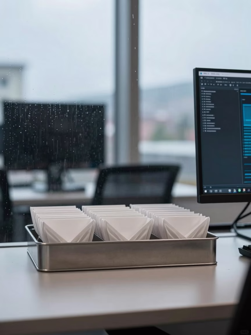 Per-diem envelope tray on Vladivostok coworking desk in inside a coworking floor near Vladivostok